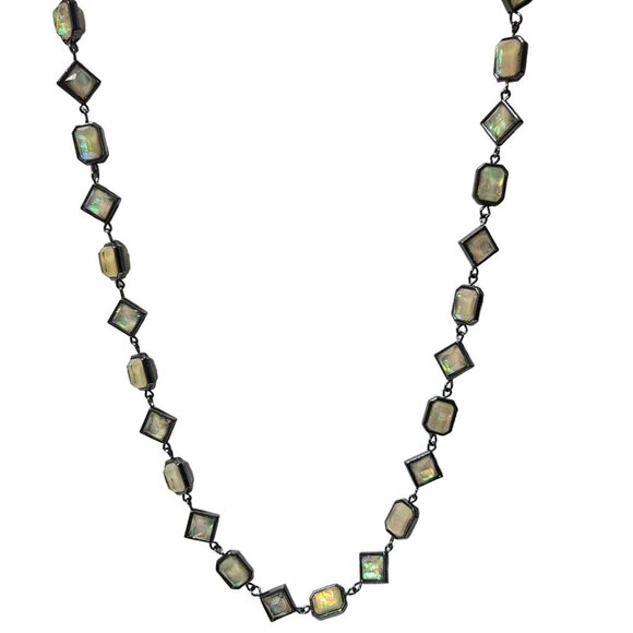 Elegant Opal Gemstone Square Link Necklace Fashion Jewelry Charming Charlie - Picture 1 of 5